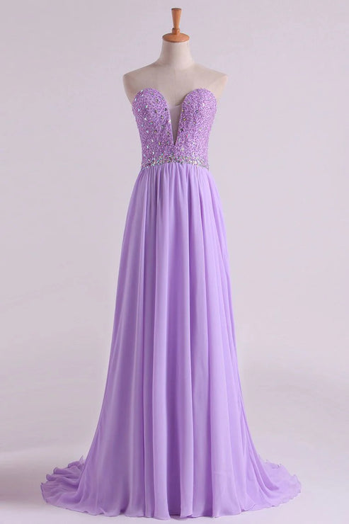 Luolandi Sweetheart Beaded Bodice Party Dresses Chiffon With Slit A Line Sexy Evening Dress